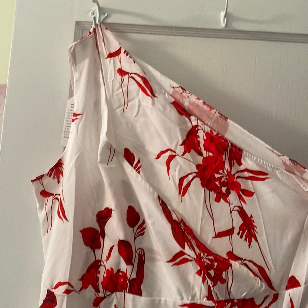 Red and white maxi dress
